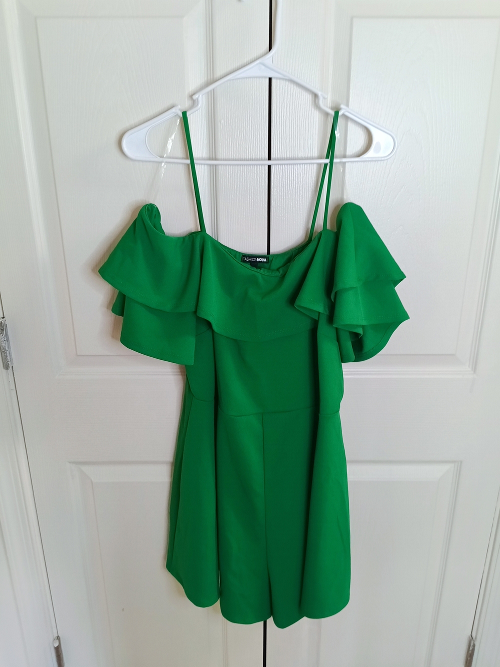 Fashion Nova Plus Size Green Off-Shoulder Ruffle Romper - Picture 2 of 6